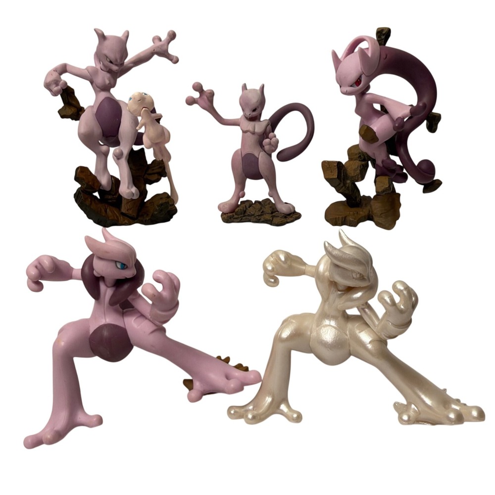 Pokemon Mewtwo Mew Figure Lot 5pc 2015 2016 Pearlescent White TCG Statues